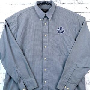 Arrow Men’s Large Wrinkle Resistant Houndstooth Blue Gray Button Up Dress Shirt